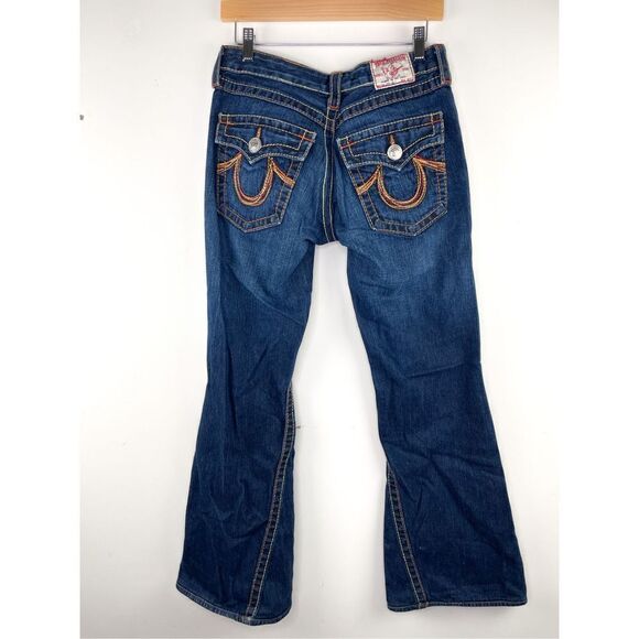 True Religion Y2K Joey Big T Rainbow 🌈 30 Embroidered Pocket Boot Cut Jeans m C - Picture 1 of 11